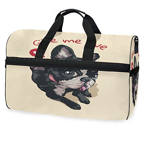 Hundeliebe Mops Süß Sporttasche Badetasche mit Schuhfach Reisetaschen Handtasche für Reisen Frauen Mädchen Männer von KAAVIYO