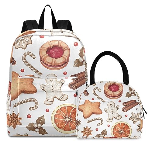 Ingwermann Weihnachtssüßigkeit Büchertasche Lunchpaket Set Schulter Rucksacks Bookbag Kinderrucksack Isolierte Lunchbox-Tasche für Mädchen Jungs von KAAVIYO