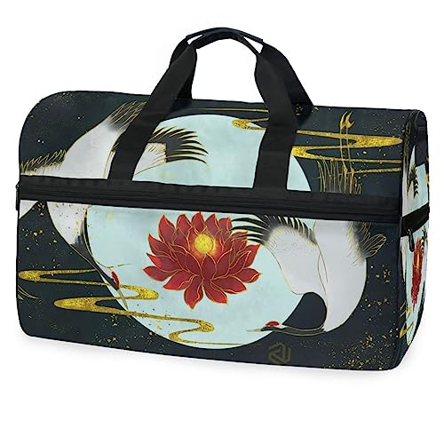 Japan Blume Lotus Kranich Mond Sporttasche Badetasche mit Schuhfach Reisetaschen Handtasche für Reisen Frauen Mädchen Männer von KAAVIYO