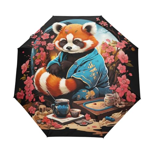 Japanische Rote Pandablume Regenschirm Auf-Zu Automatik Taschenschirm Winddichter Umbrella Klein Leicht Schirm Kompakt Schirme für Jungen Mädchen Reise Strand Frauen von KAAVIYO