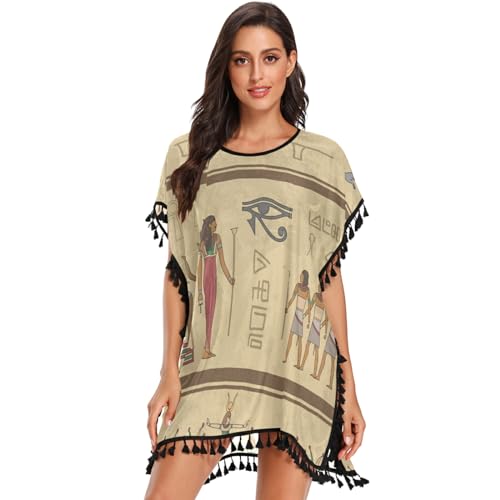 KAAVIYO Ägyptische Hieroglyphen Kunst Chiffon Bademode Strand Vertuschen Damen Strandkleid Bikini Sommer Cover Up von KAAVIYO
