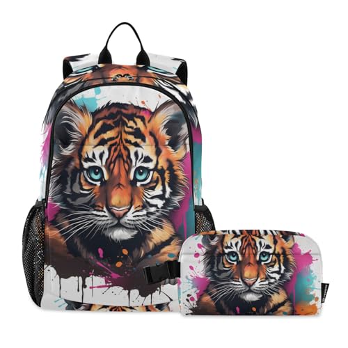 KAAVIYO Aquarell Süßer Tiger Schulter Rucksacks Bookbag Kinderrucksack Isolierte Lunchbox-Tasche Mittagessen Tasche für Reise Kinder KAAVIYO Aquarell Süßer Tiger Schulter Rucksacks Bookbag Kinderrucksack Isolierte Lunchbox-Tasche Mittagessen Tasche für Reise Kinder von KAAVIYO