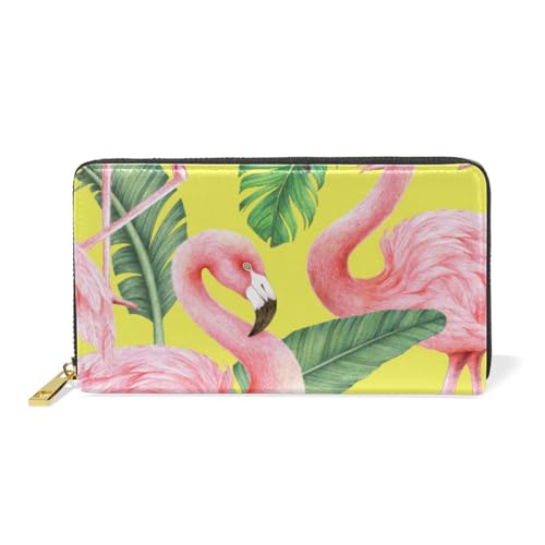 KAAVIYO Bananenblattpflanze Flamingo Leder Brieftasche Reißverschluss Geldbörse Telefon Kreditkartenetui Portemonnaie Wallet für Frauen Mädchen Männer von KAAVIYO