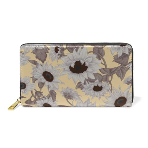 KAAVIYO Blume Gänseblümchen Retro-Sonnenblume Leder Brieftasche Reißverschluss Geldbörse Telefon Kreditkartenetui Portemonnaie Wallet für Frauen Mädchen Männer von KAAVIYO