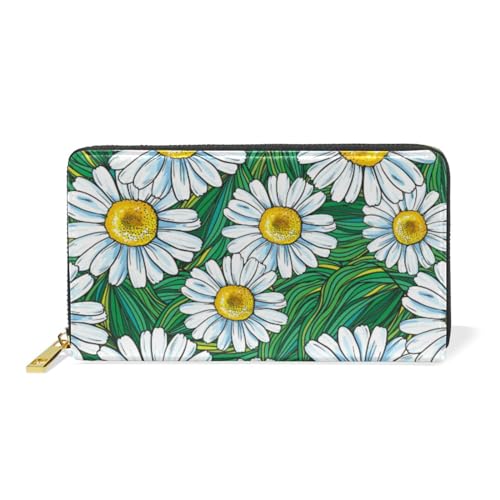 KAAVIYO Blumen Gänseblümchen Sonnenblume Pflanze Leder Brieftasche Reißverschluss Geldbörse Telefon Kreditkartenetui Portemonnaie Wallet für Frauen Mädchen Männer von KAAVIYO