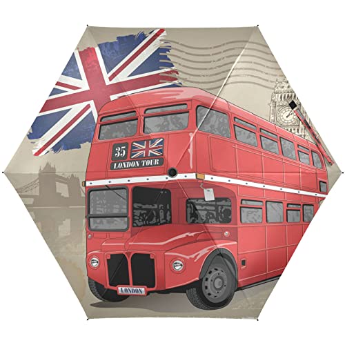 KAAVIYO Britischer Roter Bus Regenschirm UV-Schutz Taschenschirm Umbrella Klein Leicht Schirm Kompakt Schirme für Mädchen Reise Strand Frauen von KAAVIYO