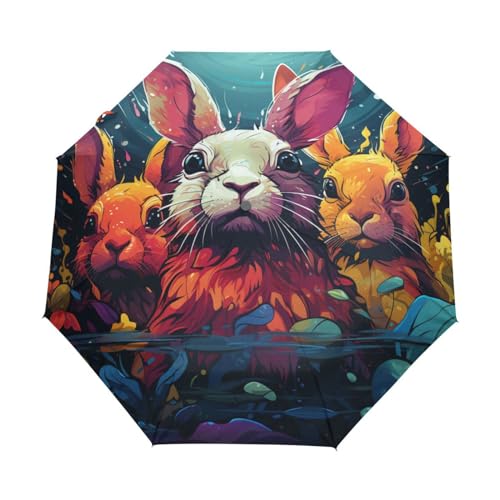Bunte Kaninchen Schwimmen Im Meer Regenschirm Auf-Zu Automatik Taschenschirm Winddichter Umbrella Klein Leicht Schirm Kompakt Schirme für Jungen Mädchen Reise Strand Frauen von KAAVIYO