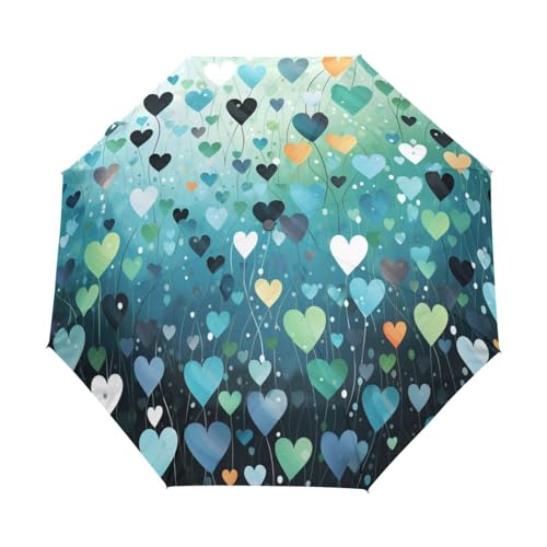 KAAVIYO Buntes Herz Abstrakte Kunst Regenschirm Auf-Zu Automatik Taschenschirm Winddichter Umbrella Klein Leicht Schirm Kompakt Schirme für Jungen Mädchen Reise Strand Frauen von KAAVIYO