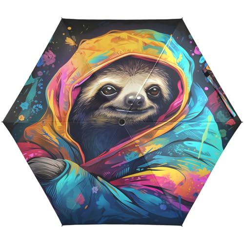 KAAVIYO Buntes Lustiges Faultier Regenschirm UV-Schutz Taschenschirm Umbrella Klein Leicht Schirm Kompakt Schirme für Mädchen Reise Strand Frauen von KAAVIYO