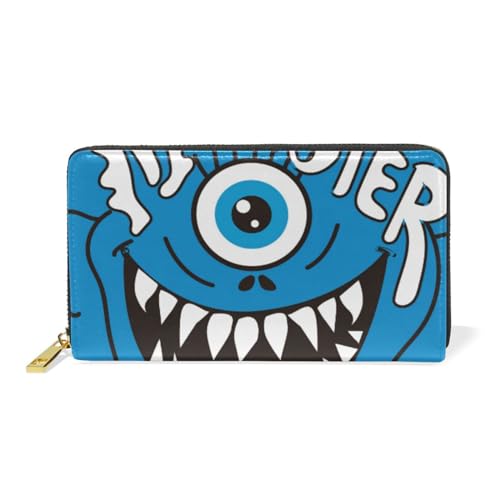 Cartoon Blaues Monster Leder Brieftasche Reißverschluss Geldbörse Telefon Kreditkartenetui Portemonnaie Wallet für Frauen Mädchen Männer von KAAVIYO