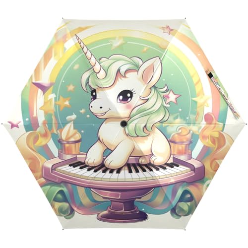 KAAVIYO Cartoon Süßes Einhorn Regenschirm UV-Schutz Taschenschirm Umbrella Klein Leicht Schirm Kompakt Schirme für Mädchen Reise Strand Frauen von KAAVIYO