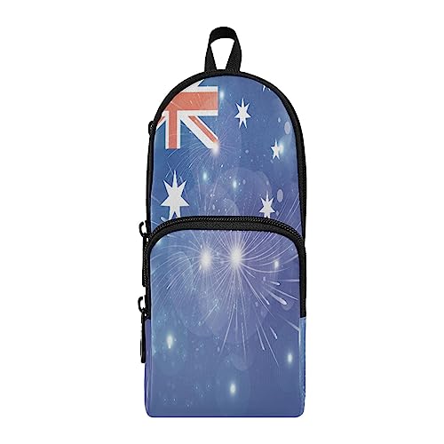 KAAVIYO Feuerwerk Blaue Sterne Und Flagge Federmäppchen Federtaschen Rucksackstil Mäppchen für Jungen Mädchen Schüler von KAAVIYO