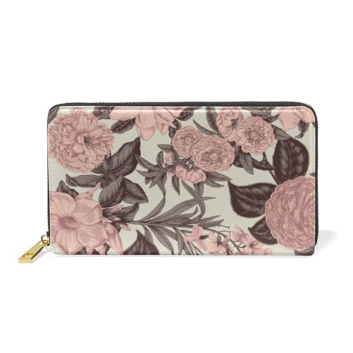 KAAVIYO Floral Retro Blüte Hell Leder Brieftasche Reißverschluss Geldbörse Telefon Kreditkartenetui Portemonnaie Wallet für Frauen Mädchen Männer von KAAVIYO