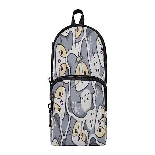 KAAVIYO Fröhliche Graue Katze Kitty Federmäppchen Federtaschen Rucksackstil Mäppchen für Jungen Mädchen Schüler von KAAVIYO