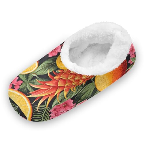 KAAVIYO Fruchtmuster Tropische Ananas Hausschuhe Anti-Rutsch Fuzzy Winter Pantoffeln Plüsch Damen Herren Warme Gefüttert Rutschfest Slipper Schuhe von KAAVIYO