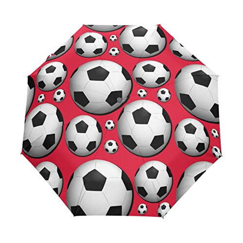 KAAVIYO Fußball Rot Sport Regenschirm Auf-Zu Automatik Taschenschirm Winddichter Umbrella Klein Leicht Schirm Kompakt Schirme für Jungen Mädchen Reise Strand Frauen von KAAVIYO
