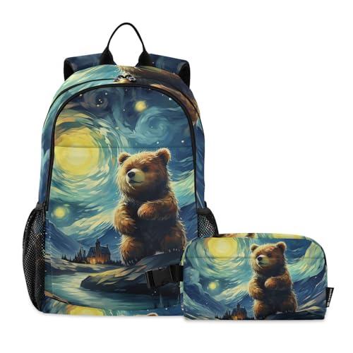 KAAVIYO Galaxie Mond Bär Kunst Schulter Rucksacks Bookbag Kinderrucksack Isolierte Lunchbox-Tasche Mittagessen Tasche für Reise Kinder KAAVIYO Galaxie Mond Bär Kunst Schulter Rucksacks Bookbag Kinderrucksack Isolierte Lunchbox-Tasche Mittagessen Tasche für Reise Kinder von KAAVIYO