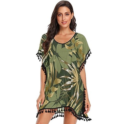 KAAVIYO Grüner Dschungel Tropisch Chiffon Bademode Strand Vertuschen Damen Strandkleid Bikini Sommer Cover Up von KAAVIYO