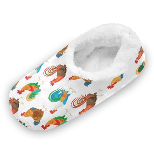 KAAVIYO Hähne Bunt Huhn Hausschuhe Anti-Rutsch Fuzzy Winter Pantoffeln Plüsch Damen Herren Warme Gefüttert Rutschfest Slipper Schuhe von KAAVIYO