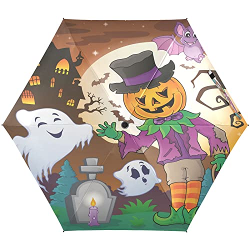 KAAVIYO Halloween-Kürbisgeist Regenschirm UV-Schutz Taschenschirm Umbrella Klein Leicht Schirm Kompakt Schirme für Mädchen Reise Strand Frauen von KAAVIYO