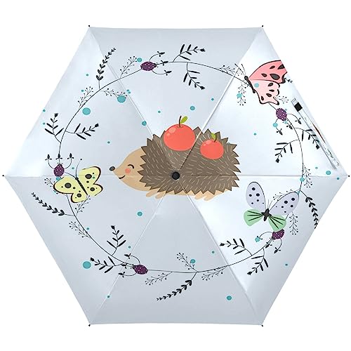 KAAVIYO Igel Blau Kunst Regenschirm UV-Schutz Taschenschirm Umbrella Klein Leicht Schirm Kompakt Schirme für Mädchen Reise Strand Frauen von KAAVIYO