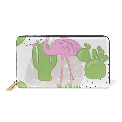 KAAVIYO Kaktus-Flamingo-Karikatur Leder Brieftasche Reißverschluss Geldbörse Telefon Kreditkartenetui Portemonnaie Wallet für Frauen Mädchen Männer von KAAVIYO