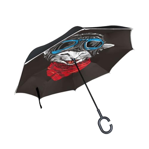 KAAVIYO Katze Schwarz Pilot Cartoon Invertierter Regenschirm UV-Schutz Winddichter Umbrella Invertiert Schirm Kompakt Umkehren Schirme für Auto Jungen Mädchen Reise Strand Frauen von KAAVIYO
