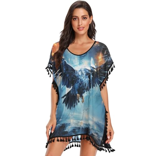 KAAVIYO Kondor Blaue Weltraumkunst Chiffon Bademode Strand Vertuschen Damen Strandkleid Bikini Sommer Cover Up von KAAVIYO
