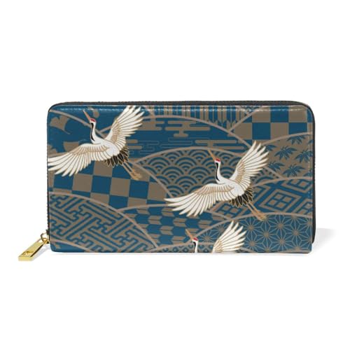 KAAVIYO Kranich Vogel Japanische Blume Leder Brieftasche Reißverschluss Geldbörse Telefon Kreditkartenetui Portemonnaie Wallet für Frauen Mädchen Männer von KAAVIYO