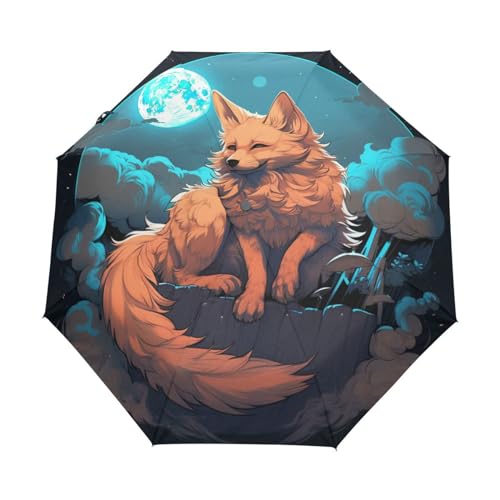 KAAVIYO Kunstfuchsmond Regenschirm Automatik Auf-Zu Taschenschirm Umbrella Kompakt Schirme für Jungen Mädchen Strand Frauen von KAAVIYO