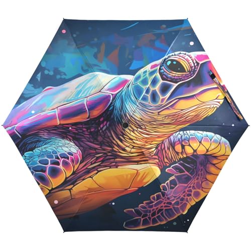 KAAVIYO Lila Abstrakte Kunst Schildkröte Regenschirm UV-Schutz Taschenschirm Umbrella Klein Leicht Schirm Kompakt Schirme für Mädchen Reise Strand Frauen von KAAVIYO