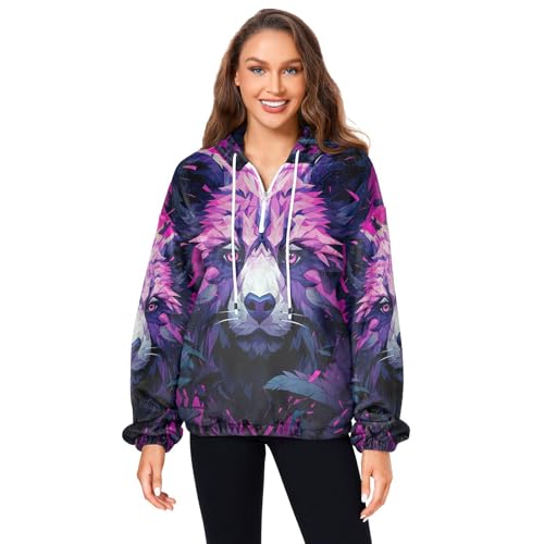 KAAVIYO Lila Cooler Panda Damen Flauschiger Fleece-Mantel mit Taschen - Gemütlicher Oversize-Sweatshirt Pullover-Hoodie von KAAVIYO