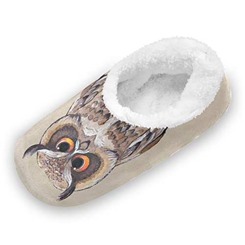 KAAVIYO Lustige Eule Grau Hausschuhe Anti-Rutsch Fuzzy Winter Pantoffeln Plüsch Damen Herren Warme Gefüttert Rutschfest Slipper Schuhe von KAAVIYO