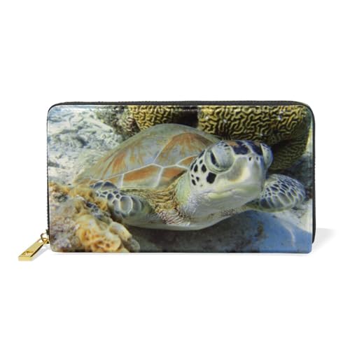 KAAVIYO Meeresschildkröte Tier Ozean Leder Brieftasche Reißverschluss Geldbörse Telefon Kreditkartenetui Portemonnaie Wallet für Frauen Mädchen Männer von KAAVIYO