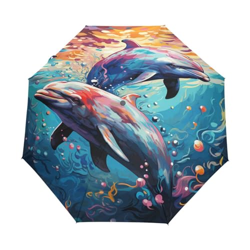 KAAVIYO Meerestiere Delfine Kunst Regenschirm Automatik Auf-Zu Taschenschirm Umbrella Kompakt Schirme für Jungen Mädchen Strand Frauen von KAAVIYO