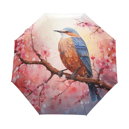 KAAVIYO Ölblume Vogel Regenschirm Taschenschirm Auf-Zu Automatik Schirme Leicht UV-Schutz für Reise Jungen Mädchen Strand von KAAVIYO