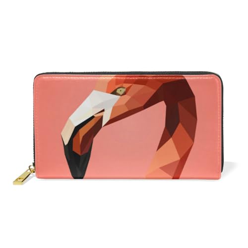 KAAVIYO Orangefarbener Kunstvogel Flamingo Leder Brieftasche Reißverschluss Geldbörse Telefon Kreditkartenetui Portemonnaie Wallet für Frauen Mädchen Männer von KAAVIYO