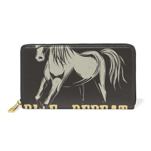 Pferdetier Moderne Mode Leder Brieftasche Reißverschluss Geldbörse Telefon Kreditkartenetui Portemonnaie Wallet für Frauen Mädchen Männer von KAAVIYO
