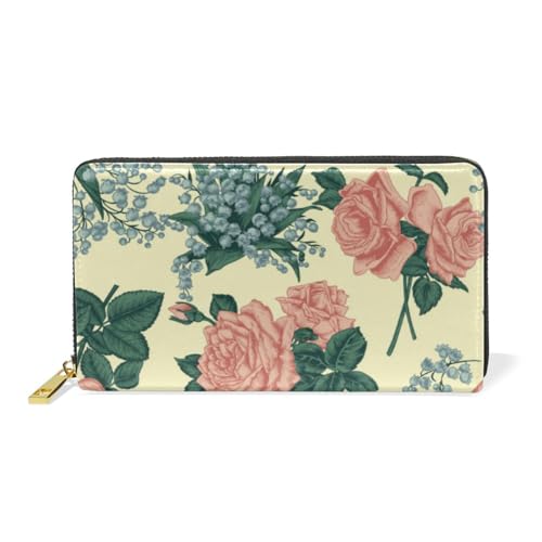 KAAVIYO Pflanze Blume Floral Vintage Leder Brieftasche Reißverschluss Geldbörse Telefon Kreditkartenetui Portemonnaie Wallet für Frauen Mädchen Männer von KAAVIYO