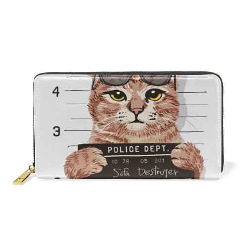 KAAVIYO Polizeikatze Krimineller Cartoon Leder Brieftasche Reißverschluss Geldbörse Telefon Kreditkartenetui Portemonnaie Wallet für Frauen Mädchen Männer von KAAVIYO