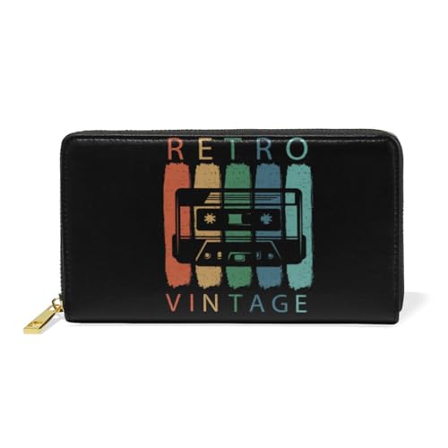 KAAVIYO Retro-Silhouette-Design-Kassette Leder Brieftasche Reißverschluss Geldbörse Telefon Kreditkartenetui Portemonnaie Wallet für Frauen Mädchen Männer von KAAVIYO