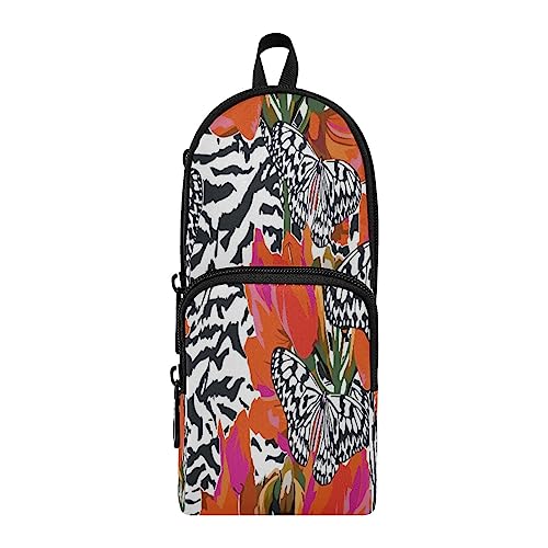 KAAVIYO Rote Blume Zebra Schmetterling Federmäppchen Federtaschen Rucksackstil Mäppchen für Jungen Mädchen Schüler von KAAVIYO