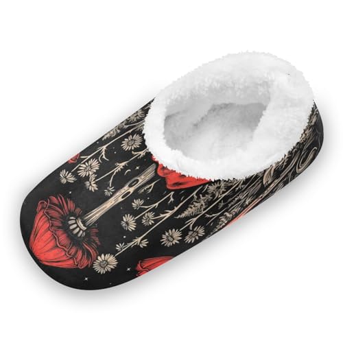 KAAVIYO Rote Rose Handblume Hausschuhe Anti-Rutsch Fuzzy Winter Pantoffeln Plüsch Damen Herren Warme Gefüttert Rutschfest Slipper Schuhe von KAAVIYO