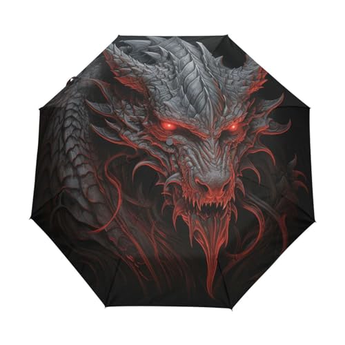 KAAVIYO Roter Drache, Schwarze Kunst Regenschirm Auf-Zu Automatik Taschenschirm Winddichter Umbrella Klein Leicht Schirm Kompakt Schirme für Jungen Mädchen Reise Strand Frauen von KAAVIYO