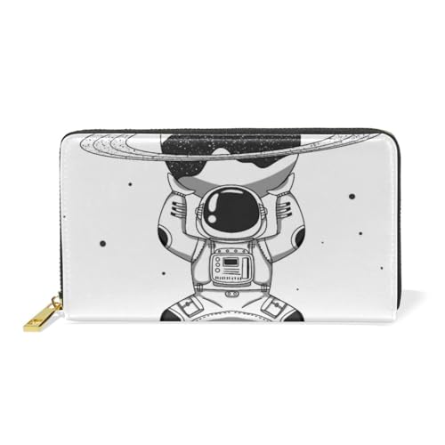 KAAVIYO Saturn Weltraum Cartoon Astronaut Leder Brieftasche Reißverschluss Geldbörse Telefon Kreditkartenetui Portemonnaie Wallet für Frauen Mädchen Männer von KAAVIYO