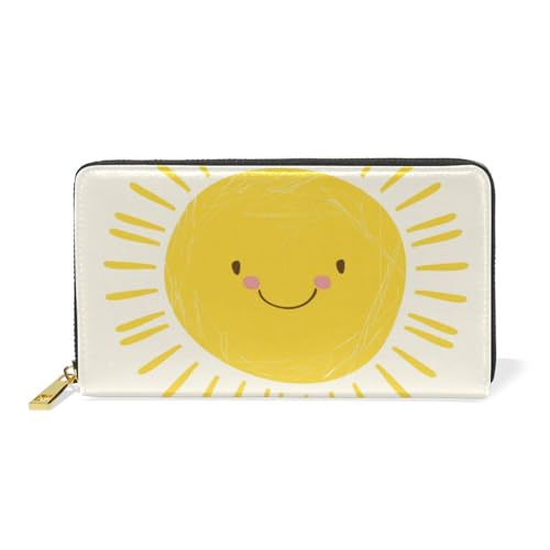 KAAVIYO Sonne Süße Sterne Cartoon Leder Brieftasche Reißverschluss Geldbörse Telefon Kreditkartenetui Portemonnaie Wallet für Frauen Mädchen Männer von KAAVIYO
