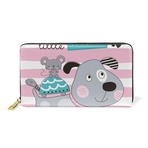 KAAVIYO Streifen Tier Hund Cartoon Leder Brieftasche Reißverschluss Geldbörse Telefon Kreditkartenetui Portemonnaie Wallet für Frauen Mädchen Männer von KAAVIYO