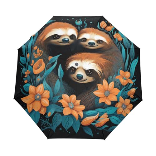 KAAVIYO Süße Kunstwerke Faultiere Regenschirm Auf-Zu Automatik Taschenschirm Winddichter Umbrella Klein Leicht Schirm Kompakt Schirme für Jungen Mädchen Reise Strand Frauen von KAAVIYO