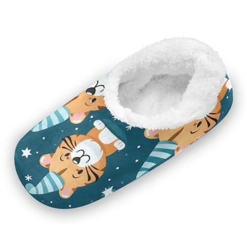 KAAVIYO Süße Sternschneetiger Hausschuhe Anti-Rutsch Fuzzy Winter Pantoffeln Plüsch Damen Herren Warme Gefüttert Rutschfest Slipper Schuhe von KAAVIYO