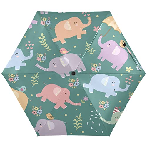 KAAVIYO Süßer Elefant Regenschirm UV-Schutz Taschenschirm Umbrella Klein Leicht Schirm Kompakt Schirme für Mädchen Reise Strand Frauen von KAAVIYO